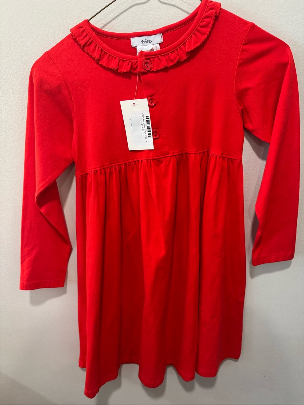 Girls' Red Ruffle-Trim Long Sleeve Dress by 2Sweet